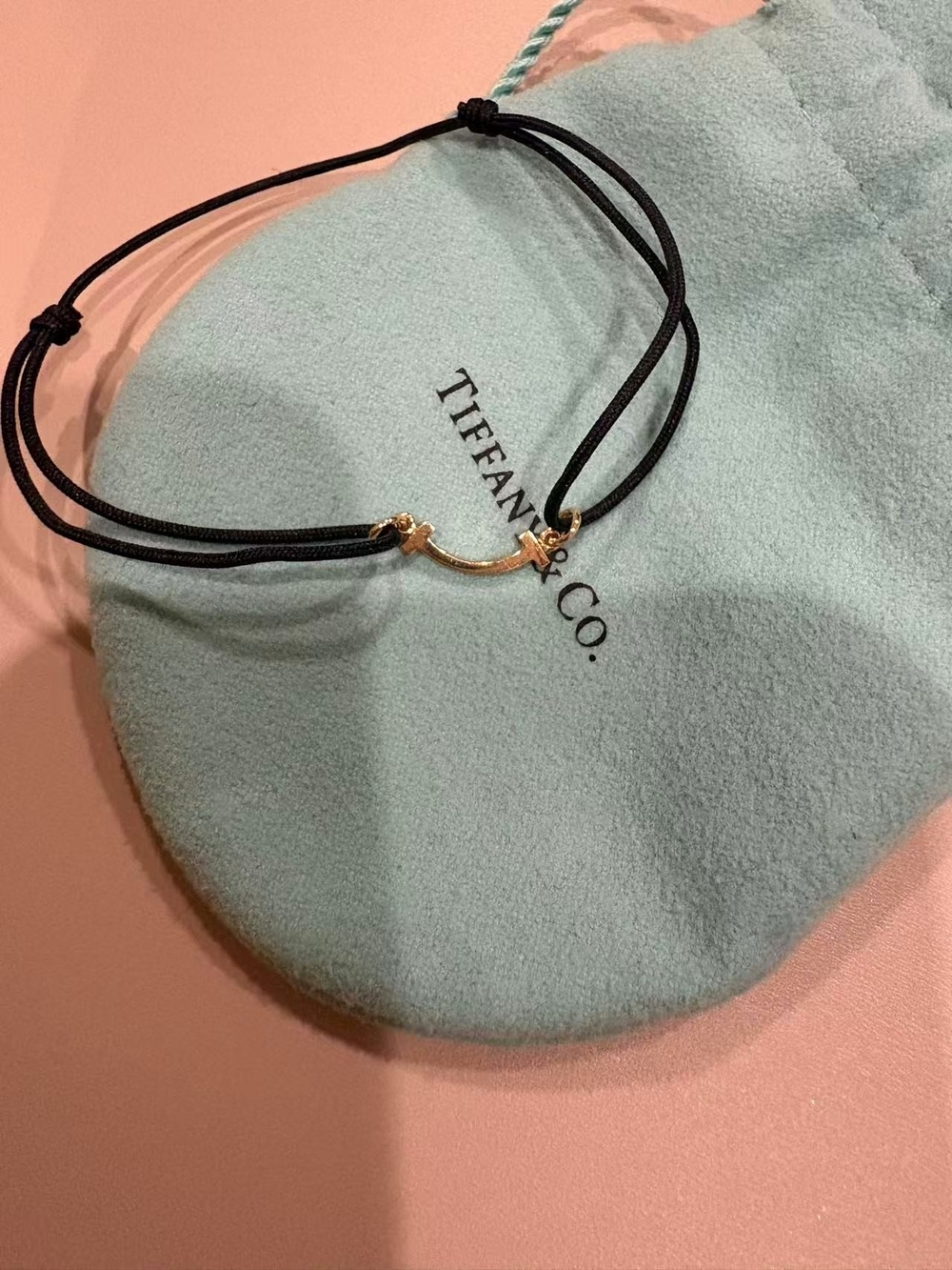 Tiffany & Co. Tiffany T Smile Cord Bracelet. Black & Gold
